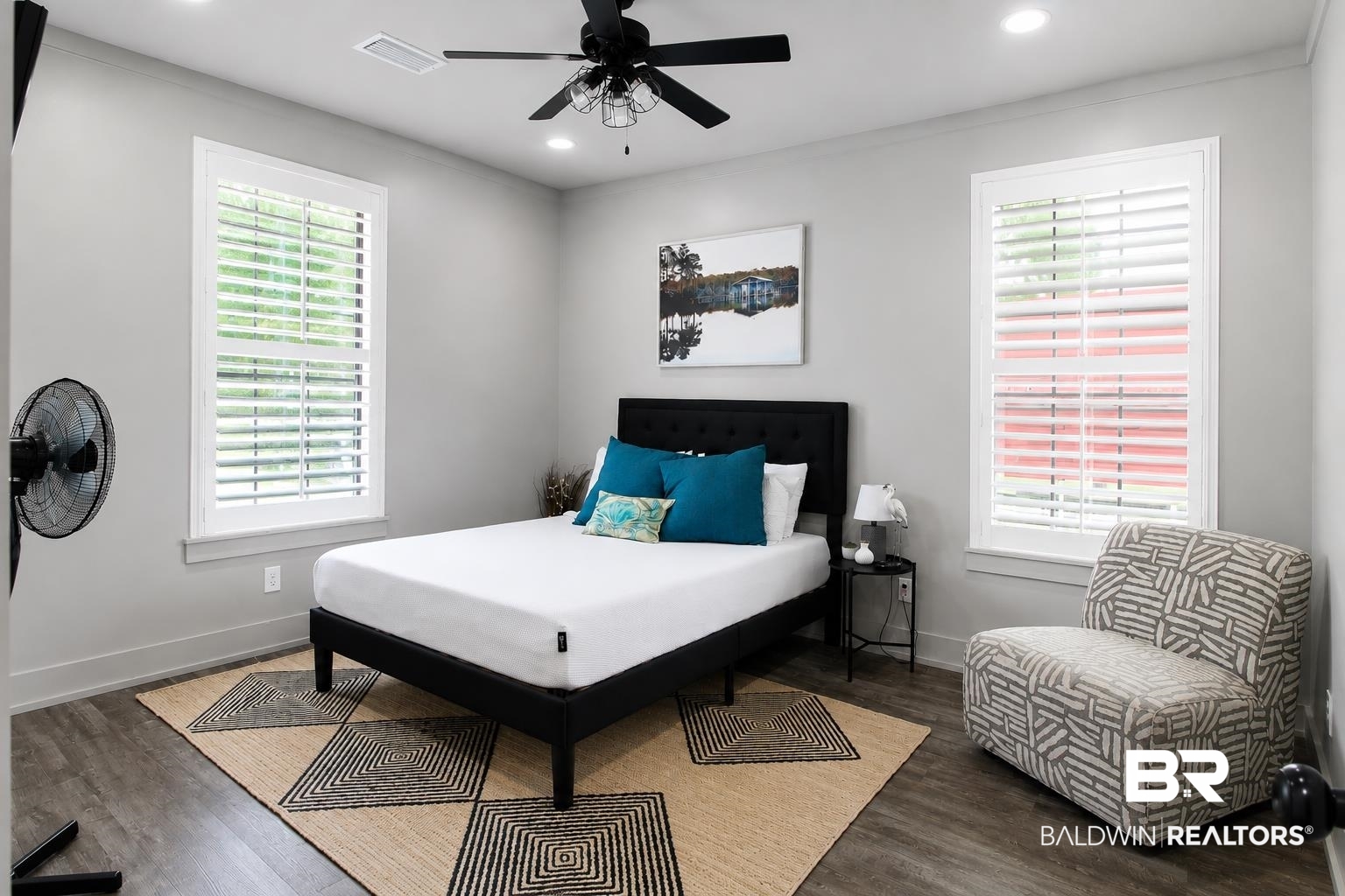9825 Wolf Creek Ridge Elberta, AL 36530 - Photo 11 of 76 Spacious room featuring wood-finish flooring, recessed lighting, and a black ceiling fan
