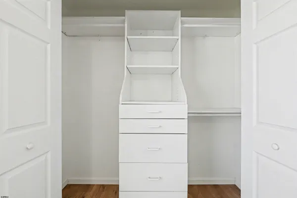 a view of walk in closet with empty racks