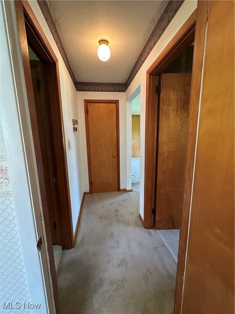 5655 Middle Ridge Road Madison, OH 44057 - Photo 16 of 37 Hallway with light carpet and a textured ceiling
