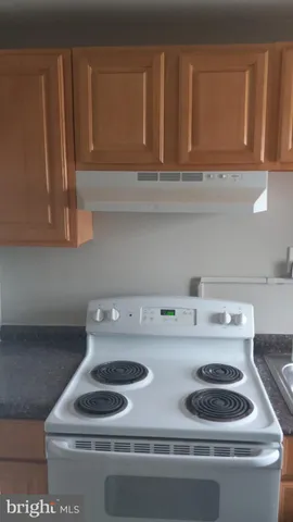 a bathroom with a stove and cabinets
