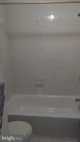 a bathroom with a shower and a toilet