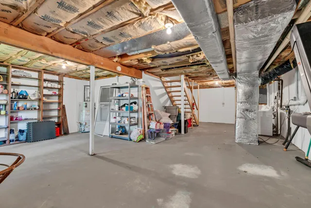 a view of a storage room with a garage