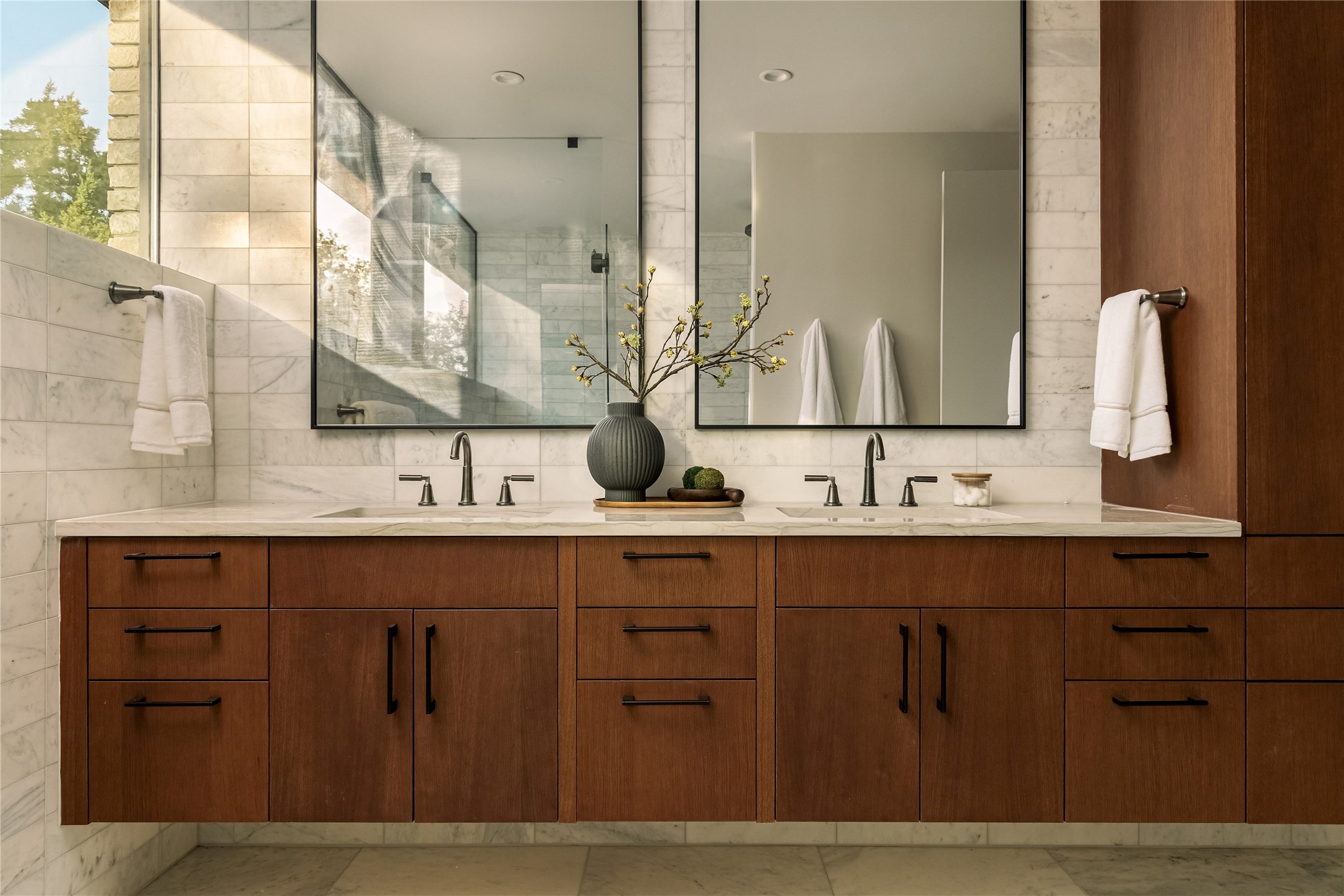 915 Columbus Street Austin, TX 78704 - Photo 20 of 34 Full bathroom featuring double vanity and a shower stall