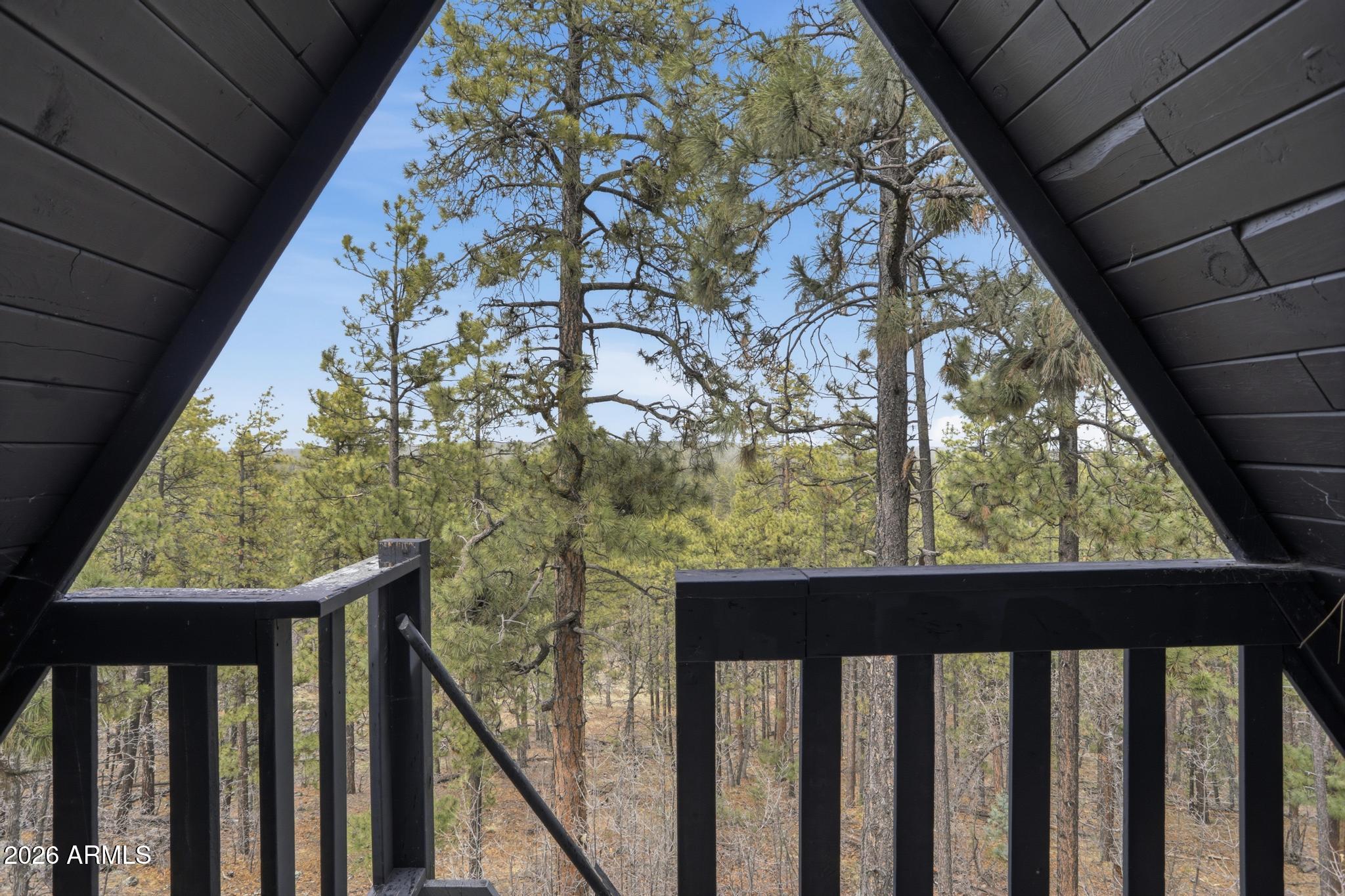 1725 Turkey Mountain Road Happy Jack, AZ 86024 - Photo 14 of 18 a view of a balcony with wooden fence