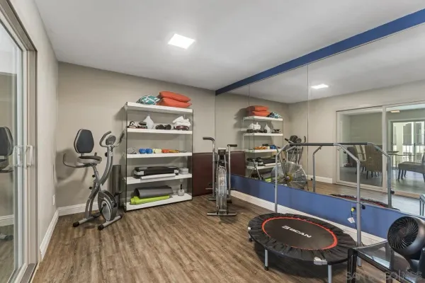 a view of a room with gym equipment
