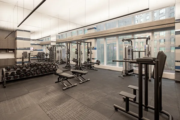 a view of a room with gym equipment
