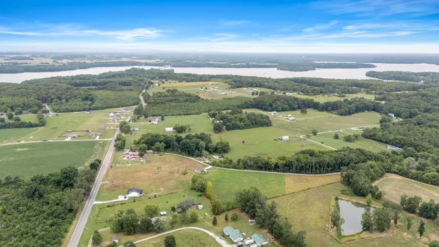 a view of a lake with a city