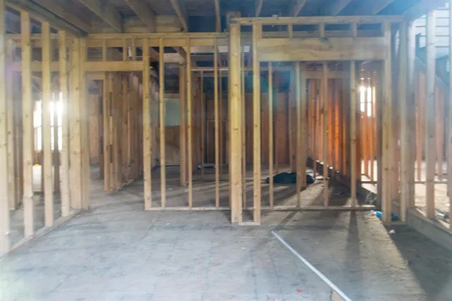 a view of a room with stairs