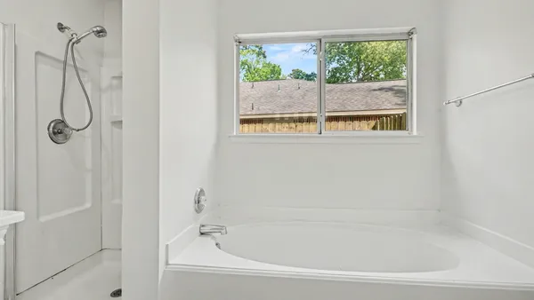 a bathroom with a bath tub and a shower