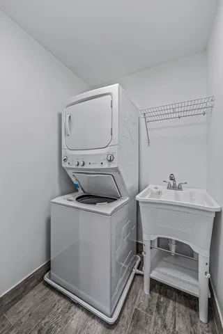 a utility room with dryer and washer