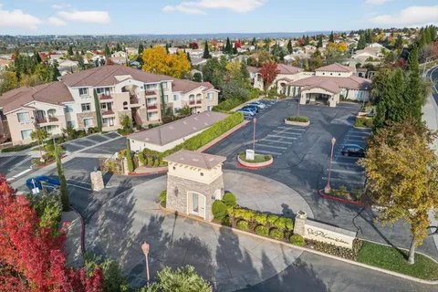 an outdoor space with furniture
