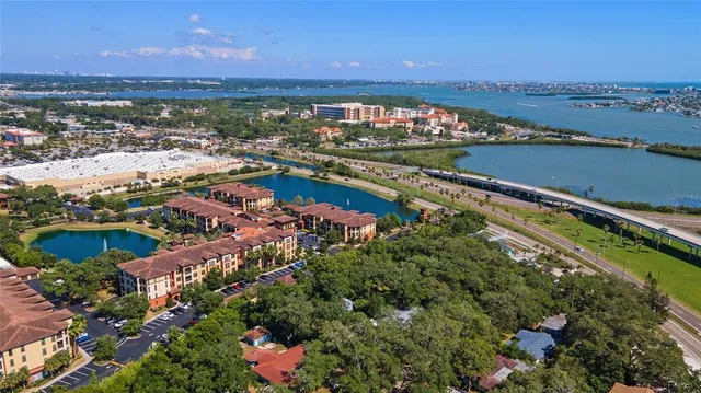 a view of a city with a lake