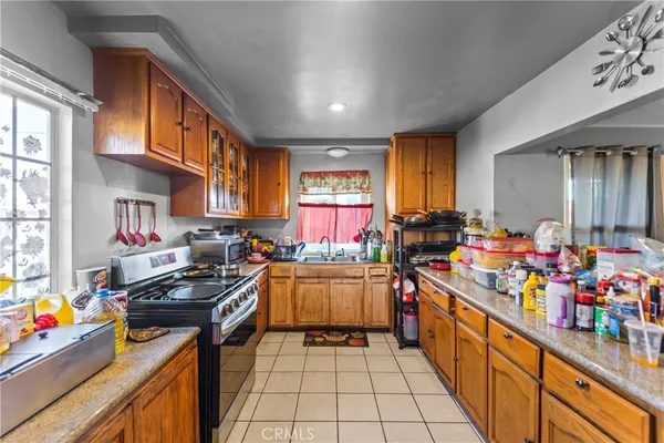 a kitchen with lots of counter top space