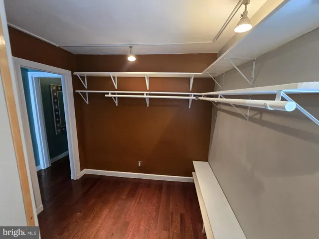 a view of walk in closet with empty racks