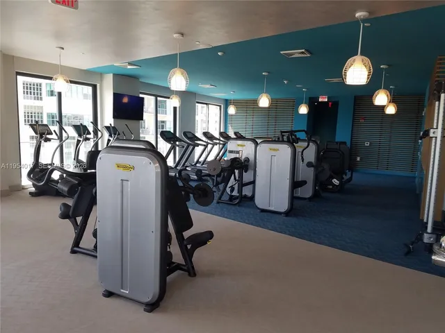 a view of a room with gym equipment