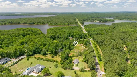 a view of a lake with a city