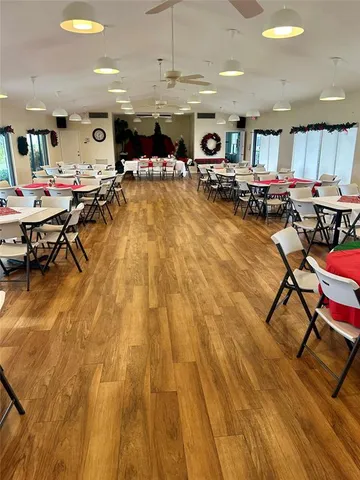 a view of a dinning room with a fountain