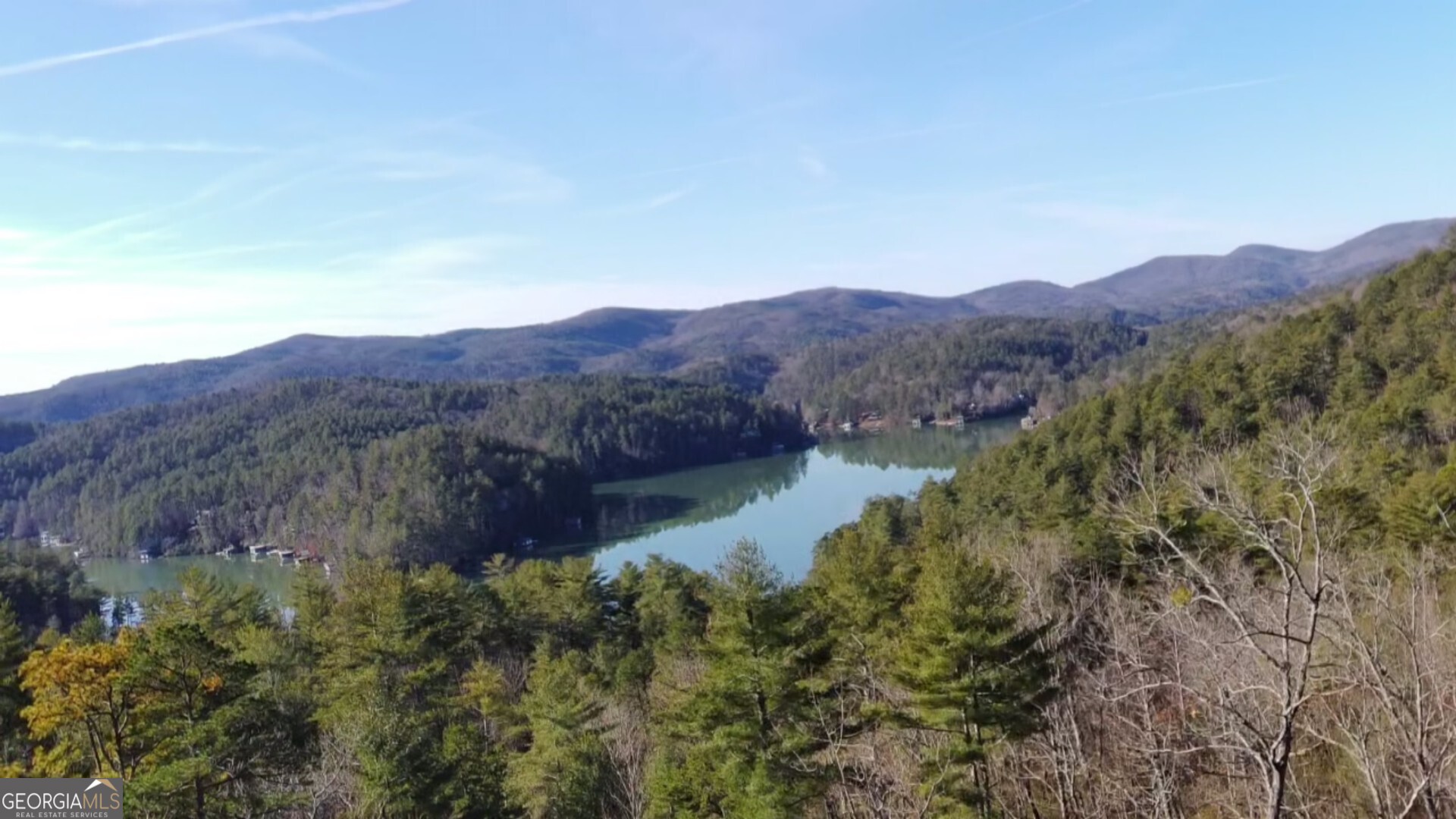 a view of a lush green field with mountains in the background