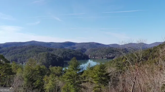 a view of a lake with mountains in the background