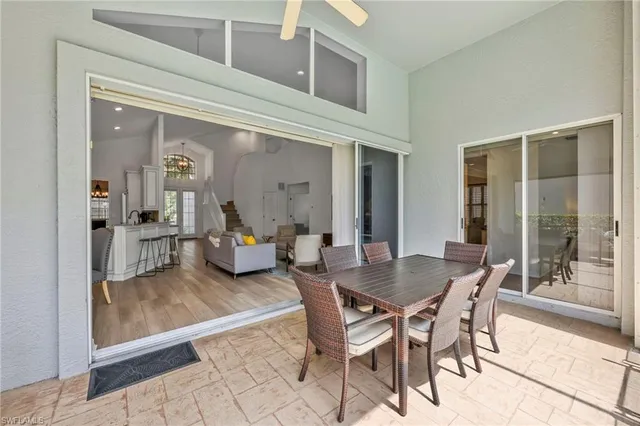 a view of a backyard with a patio