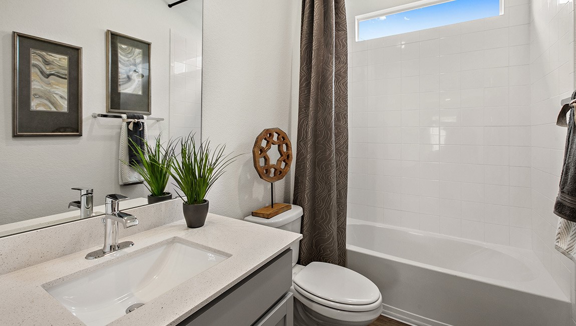 4712 Oxgang Drive Pflugerville, TX 78660 - Photo 25 of 33 a bathroom with a sink a toilet a mirror and shower