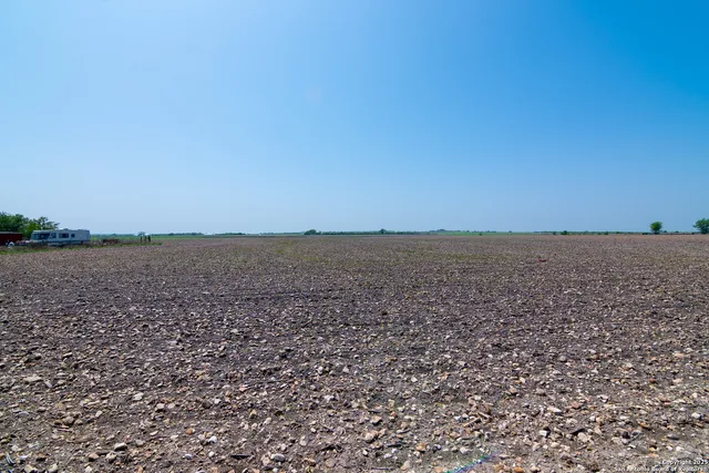 a view of a field with an ocean