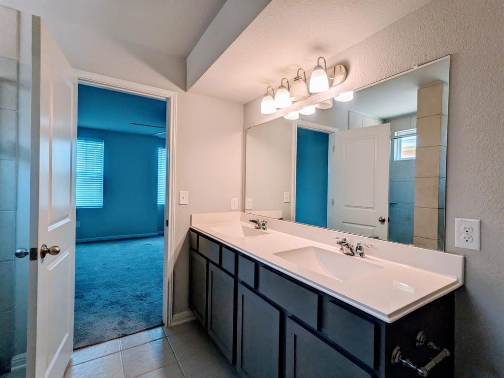 196 Martha Lane Kyle, TX 78640 - Photo 16 of 30 a bathroom with a sink vanity and a mirror