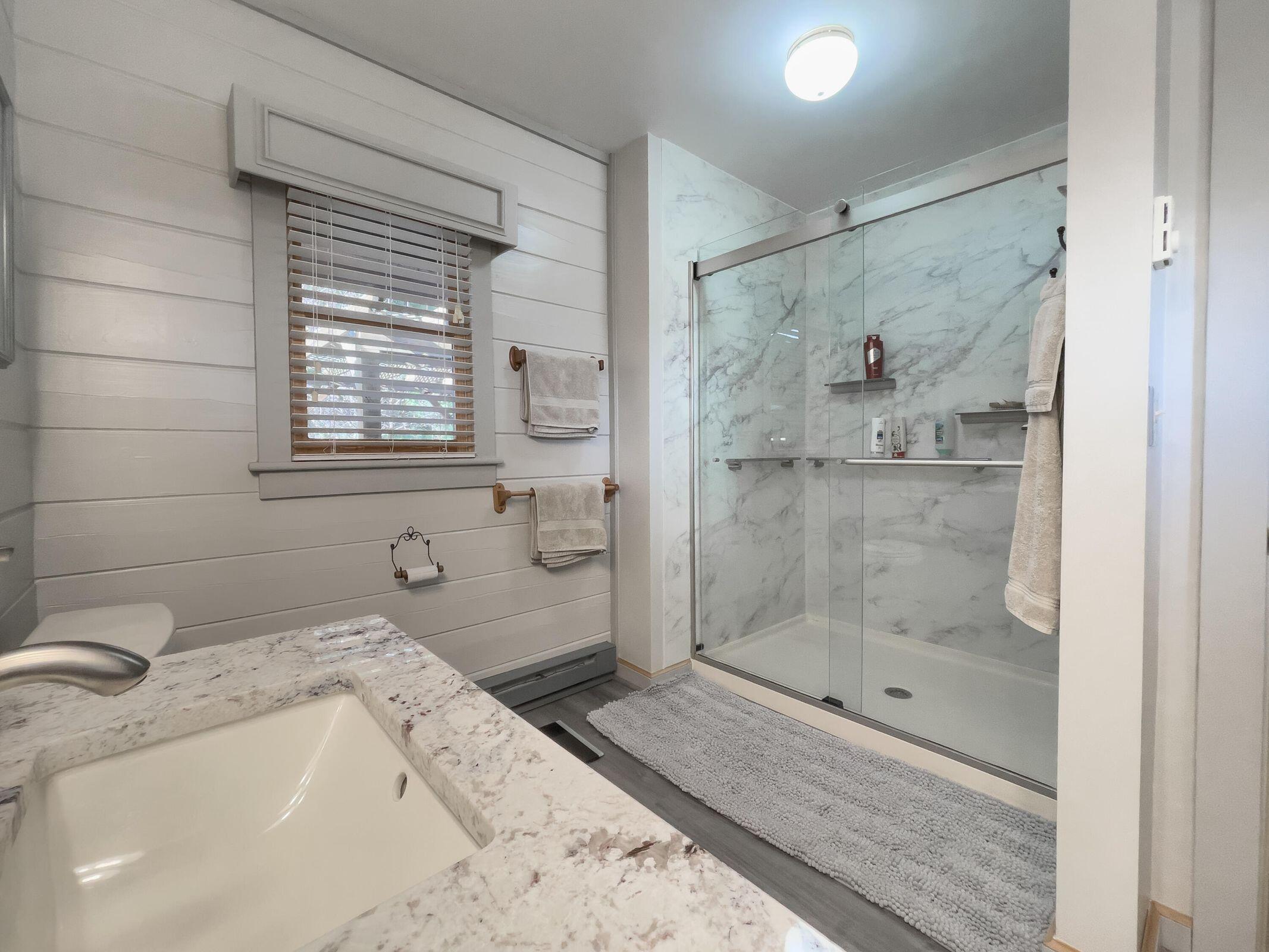 80 Good View Drive Raphine, VA 24472 - Photo 32 of 59 a bathroom with a granite countertop sink a toilet and shower