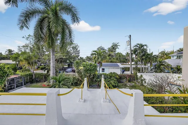 a building outdoor space with patio furniture