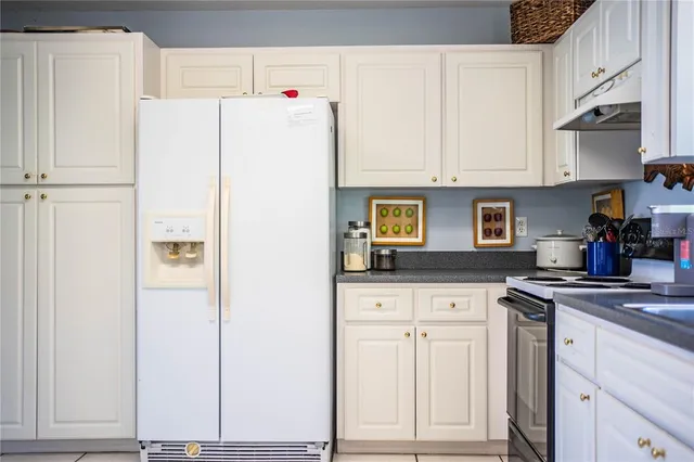 a white refrigerator freezer sitting inside of a kitchen