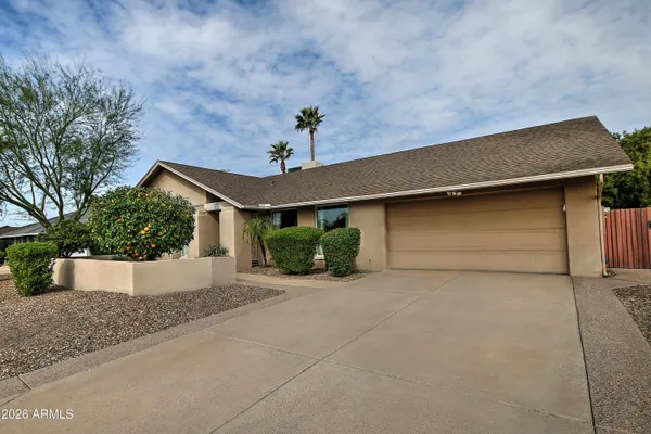 front view of a house with a garage