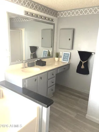 a bathroom with a sink a mirror and a toilet