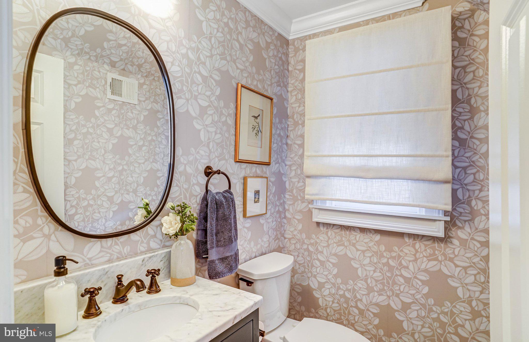 7153 Main Street Clifton, VA 20124 - Photo 19 of 77 a bathroom with a toilet a sink and a mirror