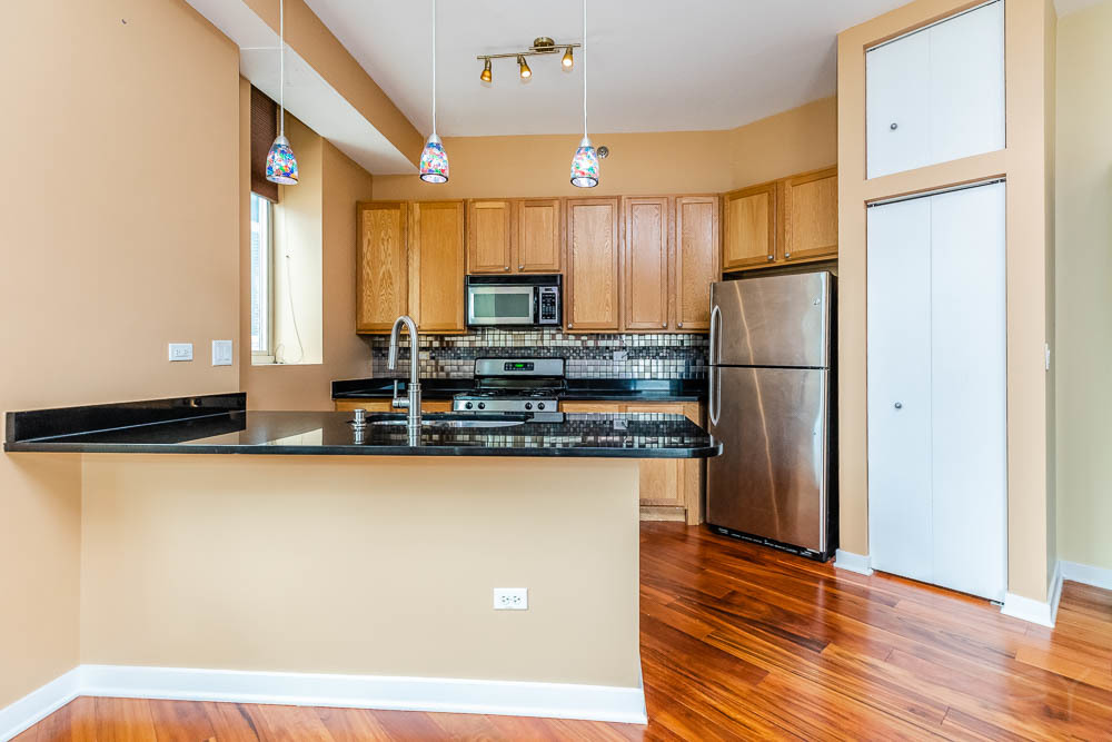 1600 South Indiana Avenue, Unit 501 Chicago, IL 60616 - Photo 20 of 29 a kitchen with stainless steel appliances a refrigerator sink and microwave