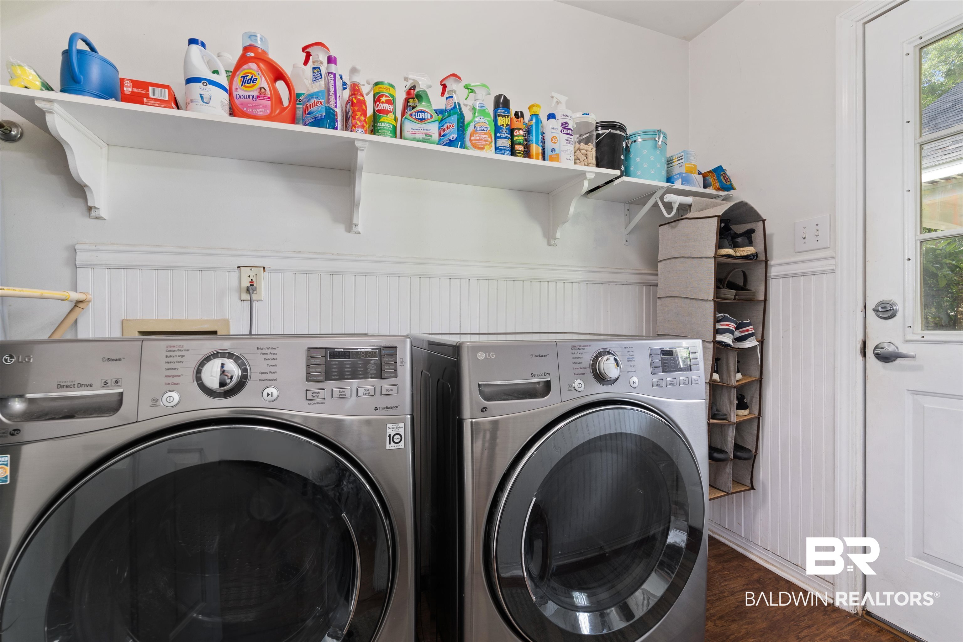 6457 Double Tree Court Mobile, AL 36695 - Photo 33 of 37 Clothes washing area with dark hardwood / wood-style floors and washer and clothes dryer