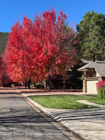 a view of a yard in front of a house