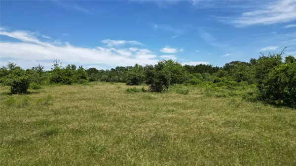 a view of a water pond with green yard