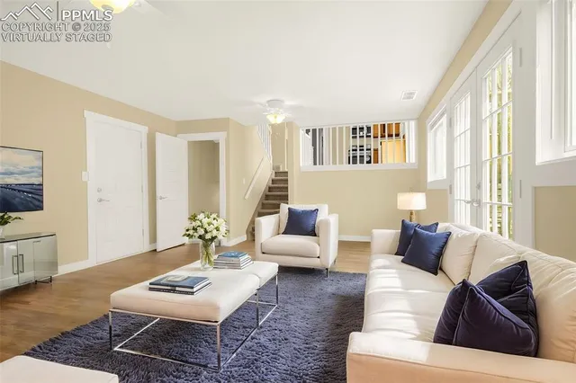 a living room with furniture and a couch