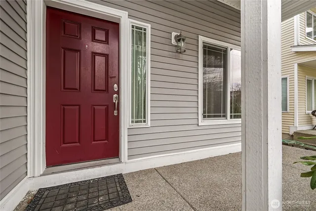 a view of a red door of the house