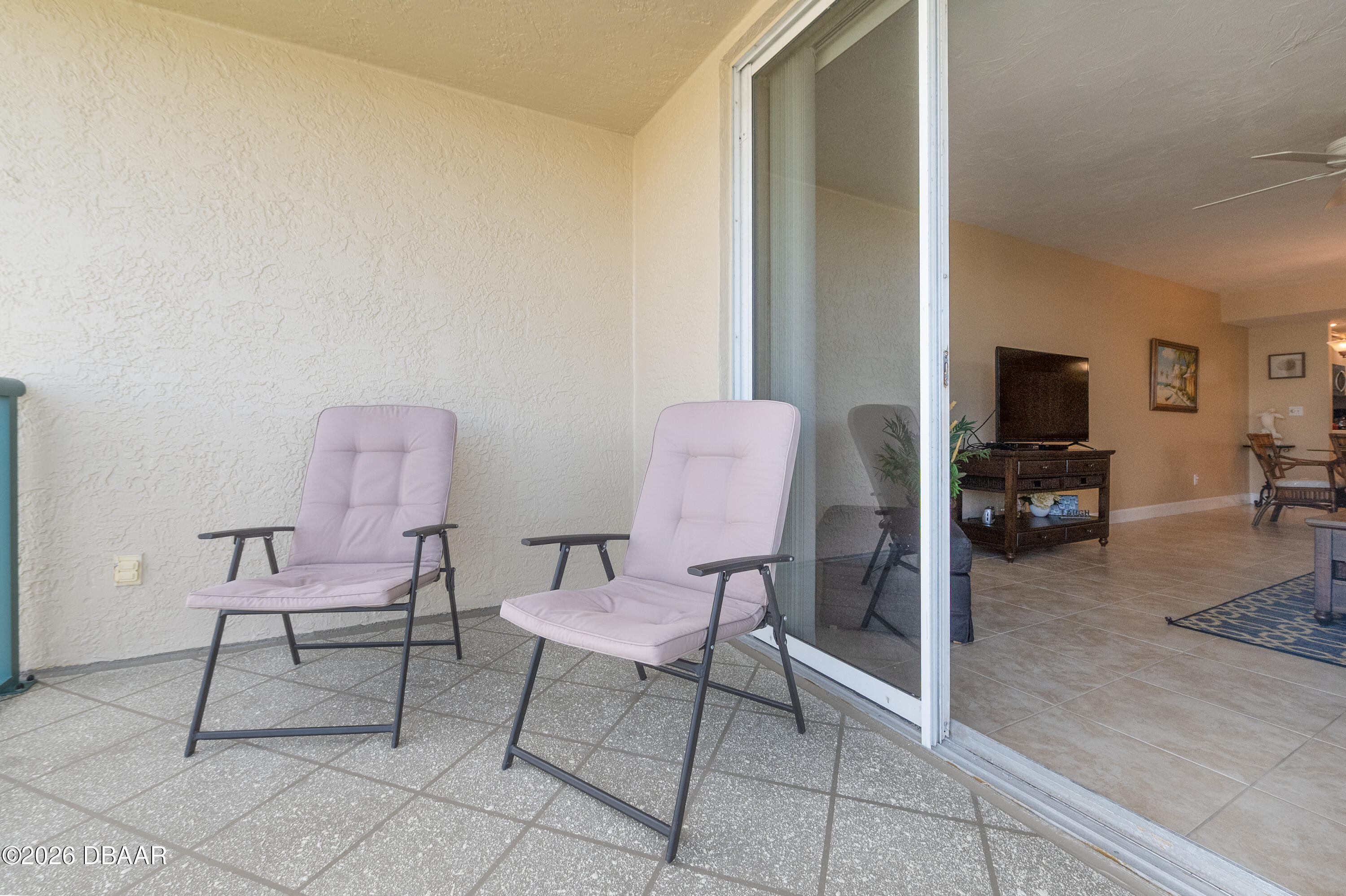 4575 South Atlantic Avenue, Unit 6701 Ponce Inlet, FL 32127 - Photo 4 of 35 a living room with furniture and a flat screen tv