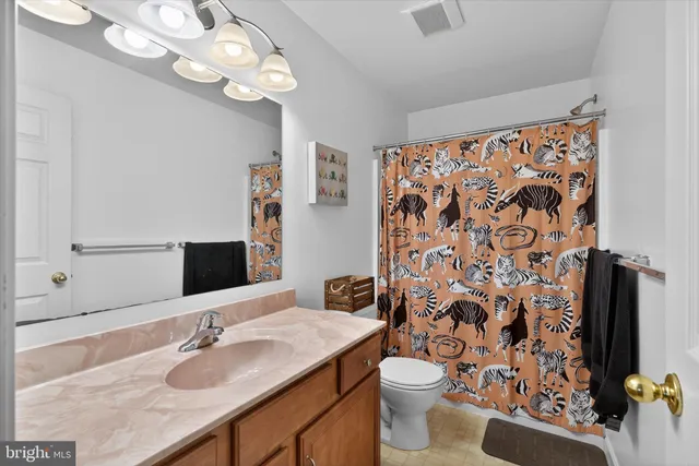 a bathroom with a sink vanity mirror and toilet