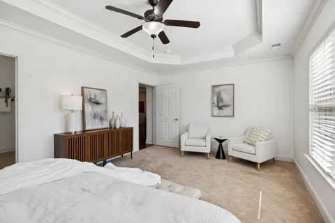 an aerial view of residential houses with outdoor space and street view