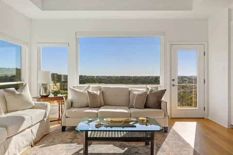 a living room with furniture and a rug