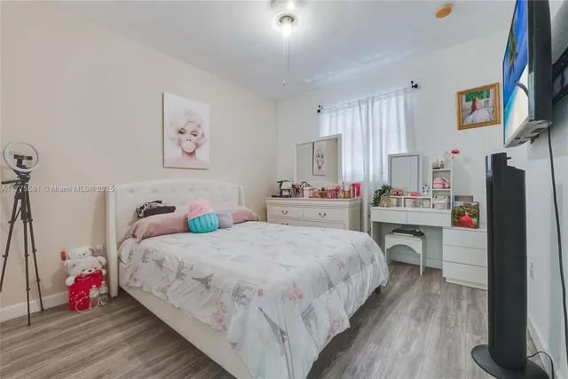 a bedroom with a bed and a dresser