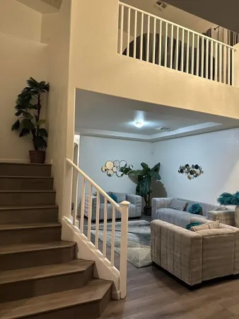 a living room with furniture
