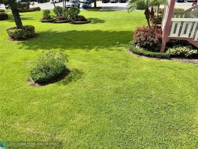 a view of a garden with an outdoor space