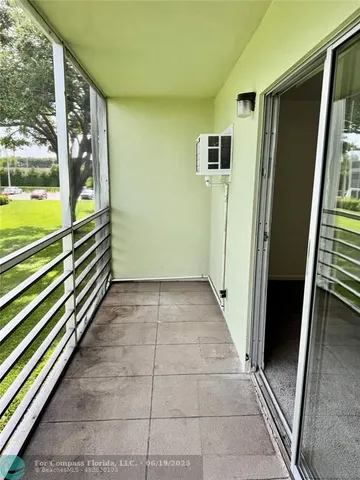 a view of a blue and white door