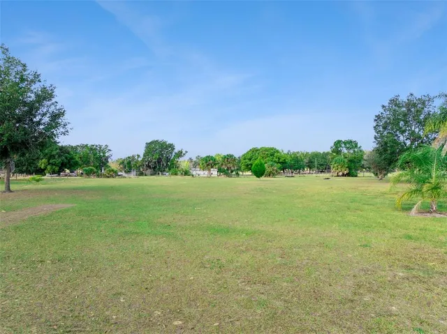 a view of a green field with clear sky