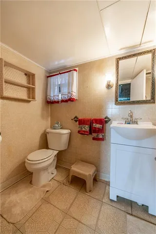 a bathroom with a toilet a sink and a mirror