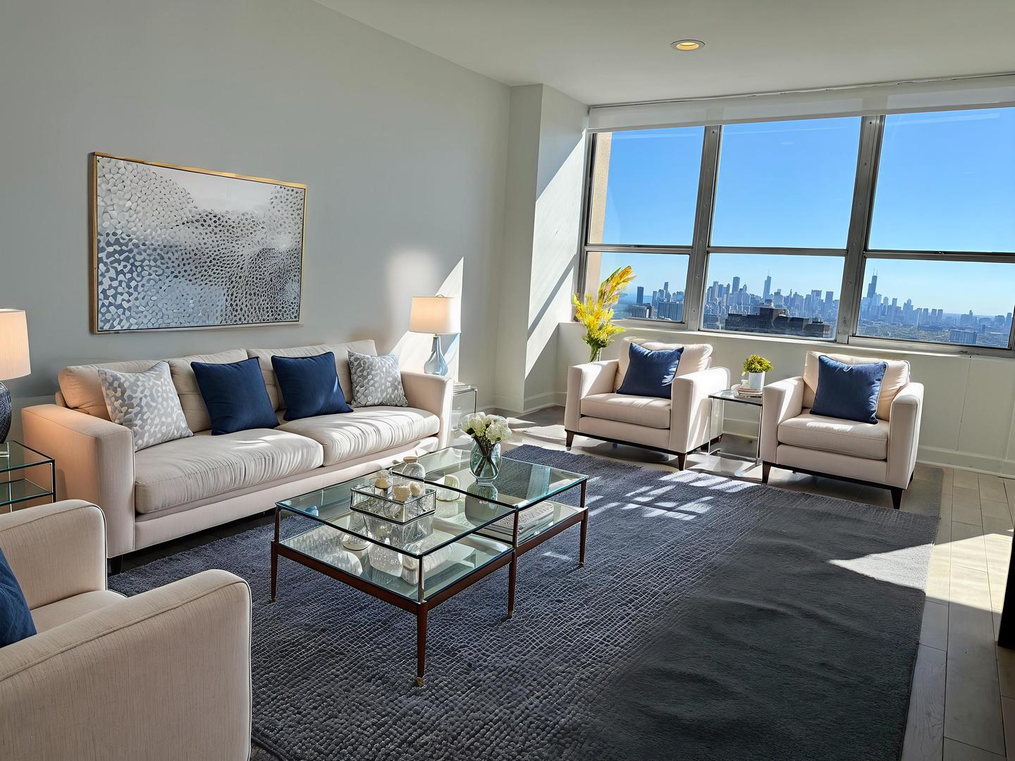 655 West Irving Park Road, Unit 5513 Chicago, IL 60613 - Photo 3 of 17 a living room with furniture and a large window